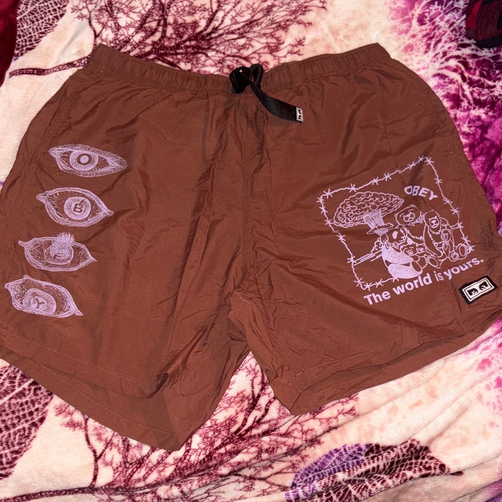 Obey Earthy Brown Graphic Shorts
